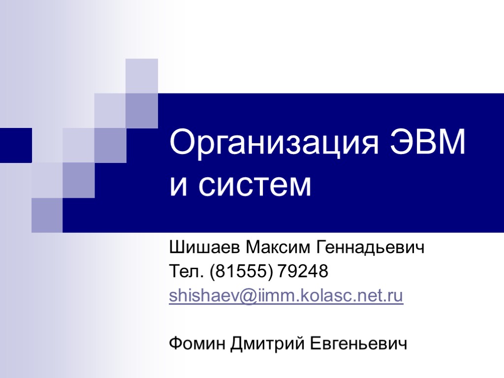 Организация ЭВМ и систем Шишаев Максим Геннадьевич Тел.